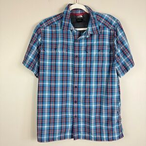 The North Face Button Up Shirt Mens Large Plaid Short Sleeve Blue Red White